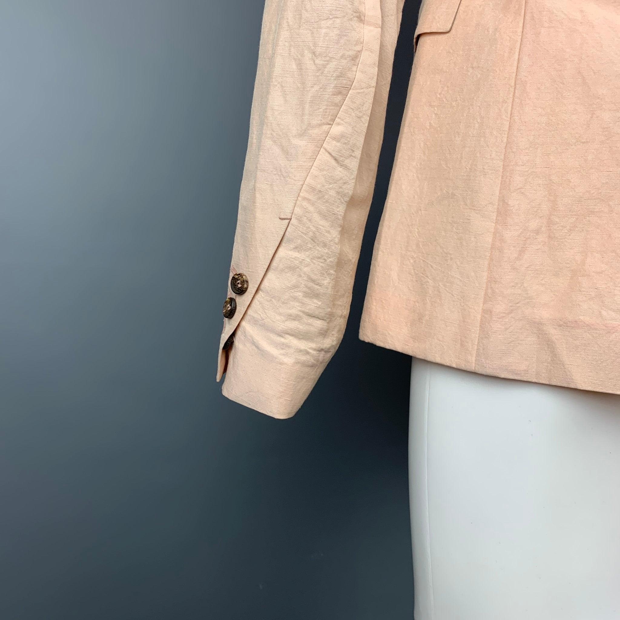 ROBERTO CAVALLI Size 40 Peach Textured Linen / Silk Sport Coat 2