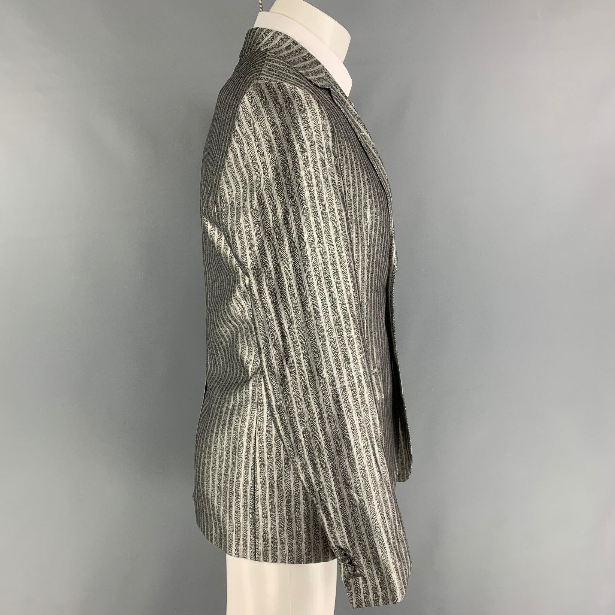 Men's ROBERTO CAVALLI Size 40 Silver Black Stripe Wool Silk Sport Coat For Sale