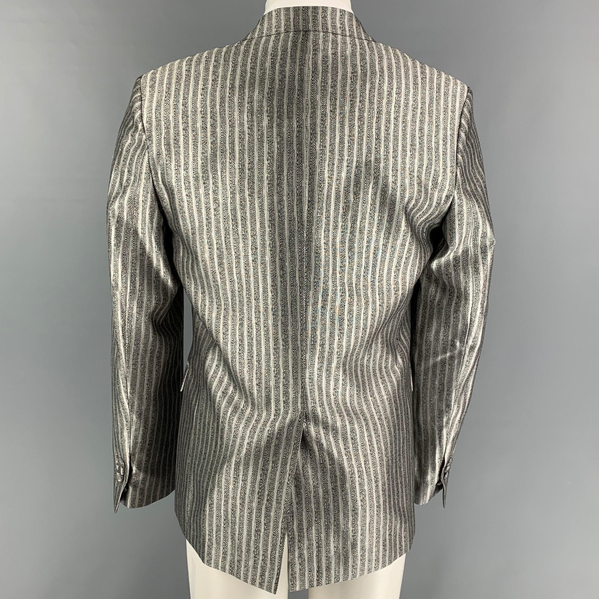 ROBERTO CAVALLI Size 40 Silver Black Stripe Wool Silk Sport Coat For Sale 1