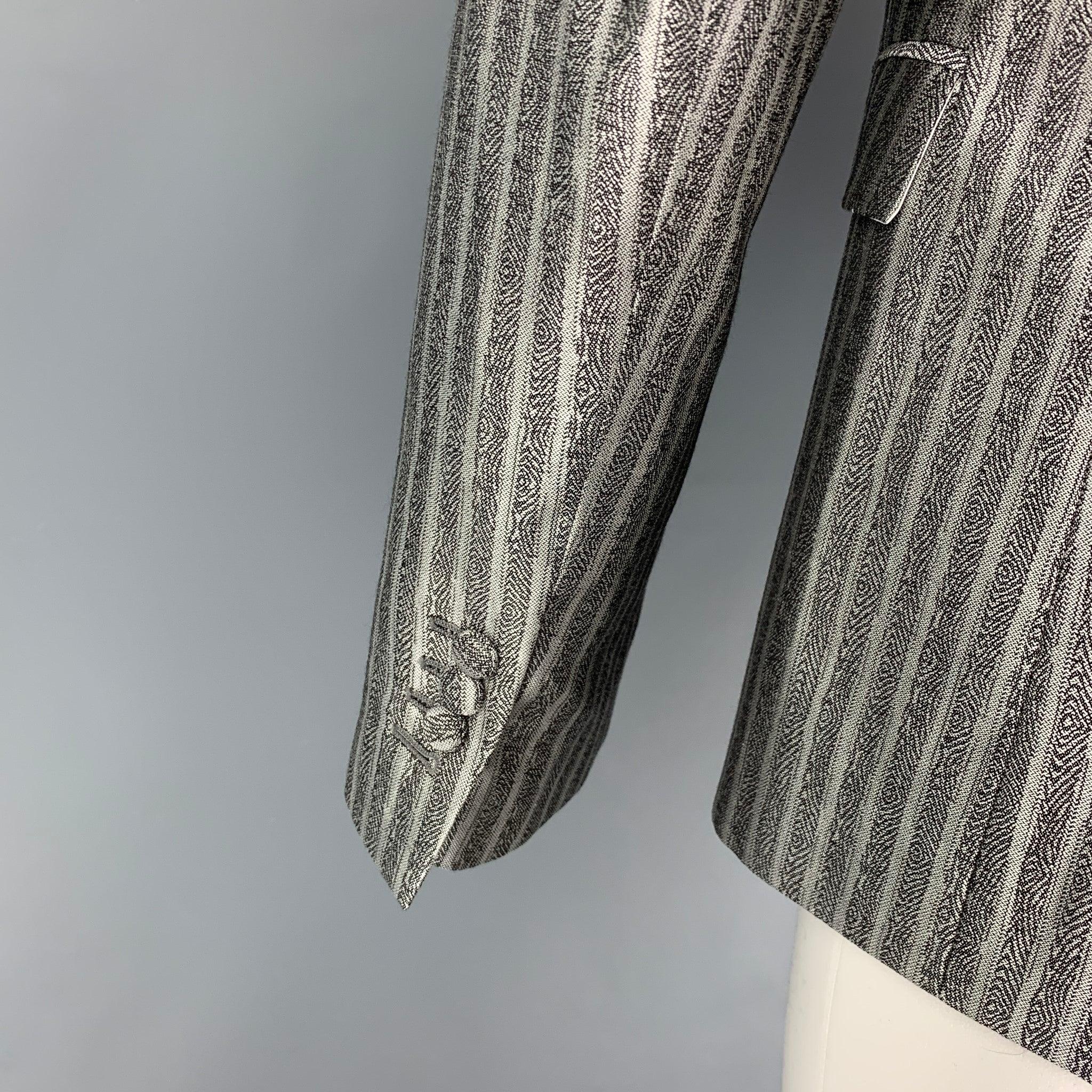 ROBERTO CAVALLI Size 40 Silver Black Stripe Wool Silk Sport Coat For Sale 2