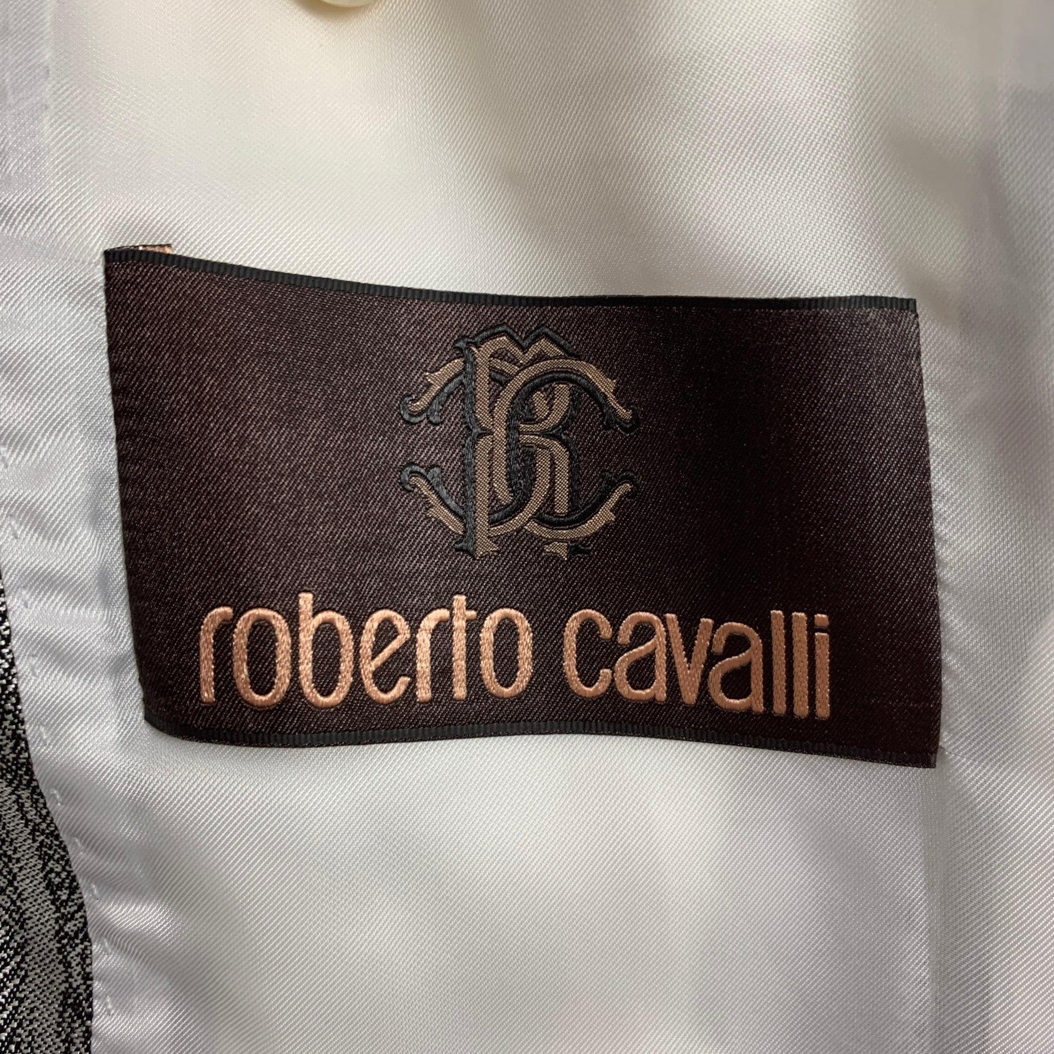 ROBERTO CAVALLI Size 40 Silver Black Stripe Wool Silk Sport Coat For Sale 5
