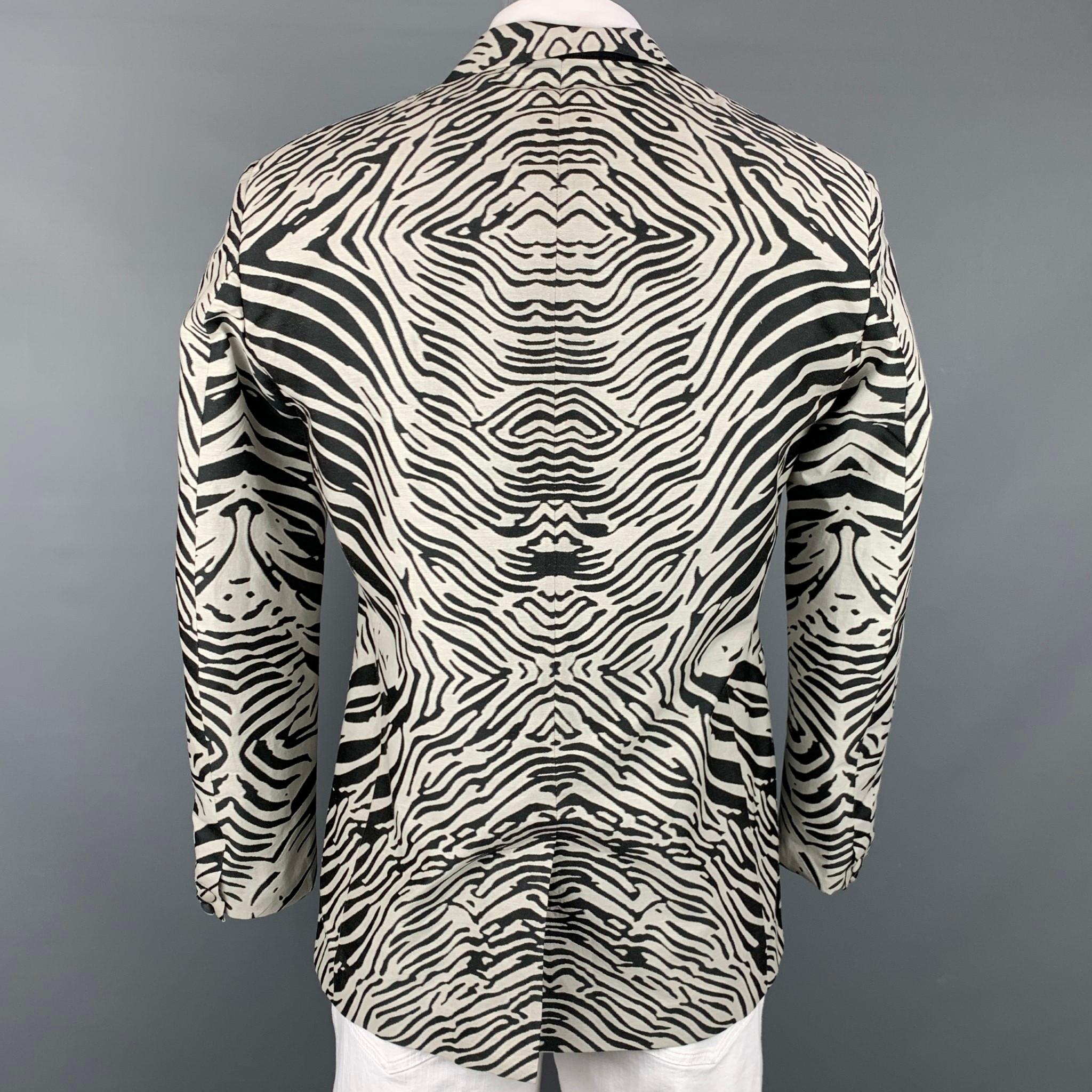 Gray ROBERTO CAVALLI Size 42 Black & White Zebra Print Polyester Blend Sport Coat