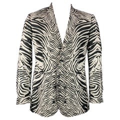 ROBERTO CAVALLI Size 42 Black & White Zebra Print Polyester Blend Sport Coat