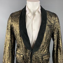 ROBERTO CAVALLI Size 42 Gold & Black Laser Pony Jacquard Leather Sport Coat
