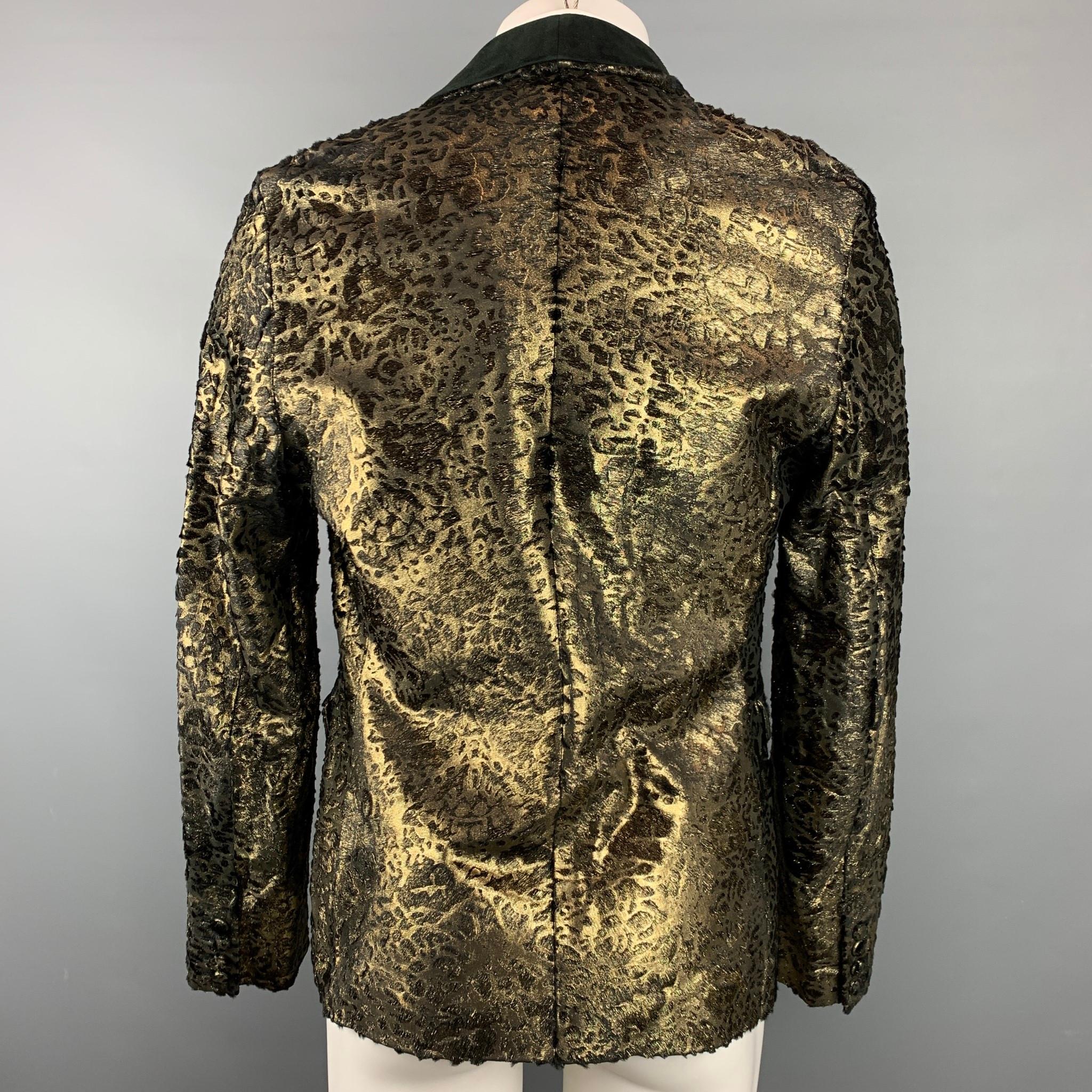 Men's ROBERTO CAVALLI Size 42 Gold & Black Laser Pony Jacquard Leather Sport Coat