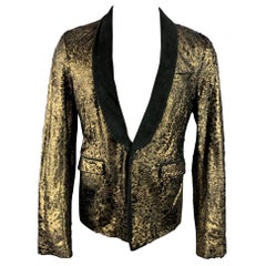 ROBERTO CAVALLI Size 42 Gold & Black Laser Pony Jacquard Leather Sport Coat