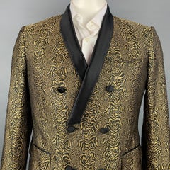 ROBERTO CAVALLI Größe 44 Schwarzer & goldener Jacquard-Sportmantel aus Seide