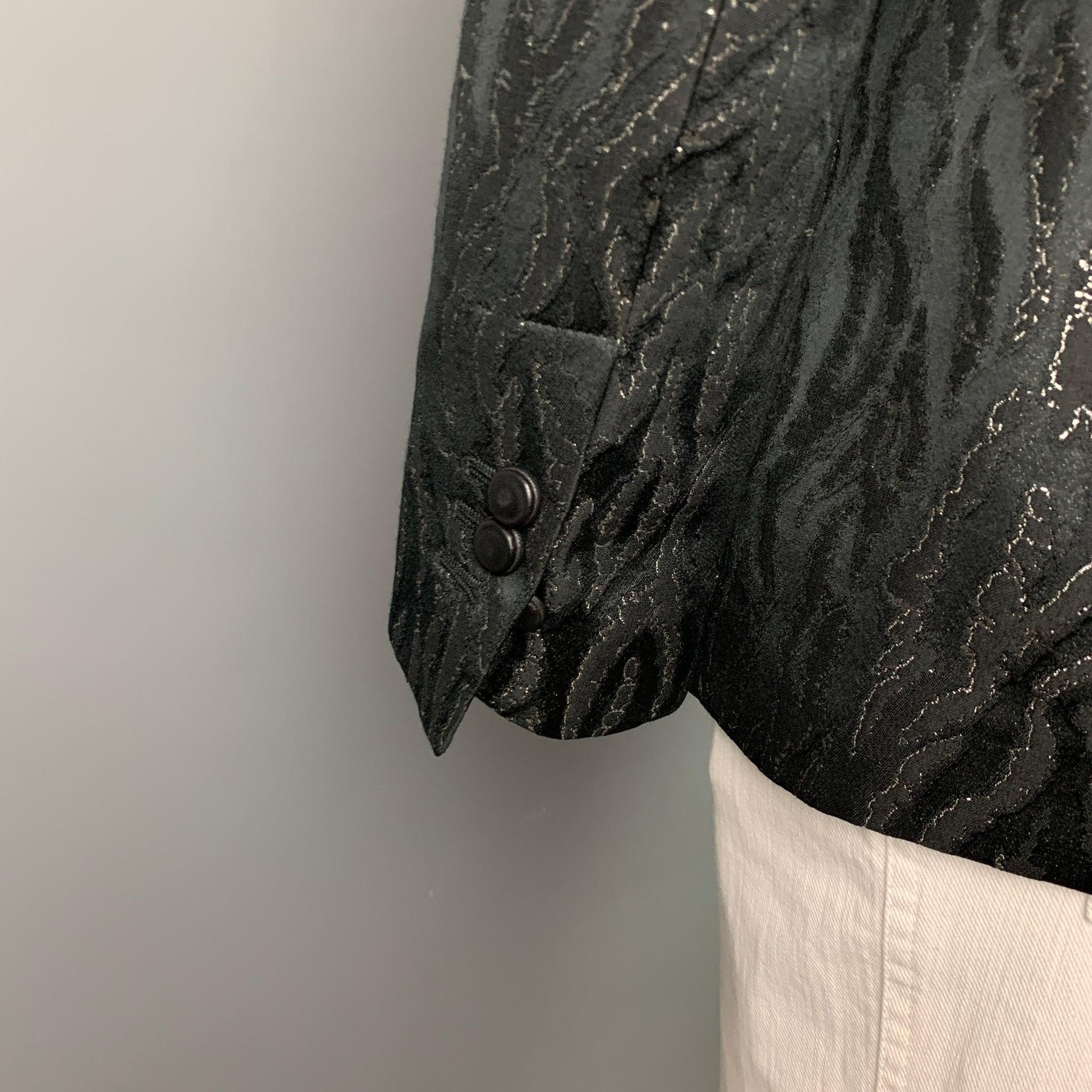ROBERTO CAVALLI Size 44 Black & Gold Jacquard Wool Blend Sport Coat 2