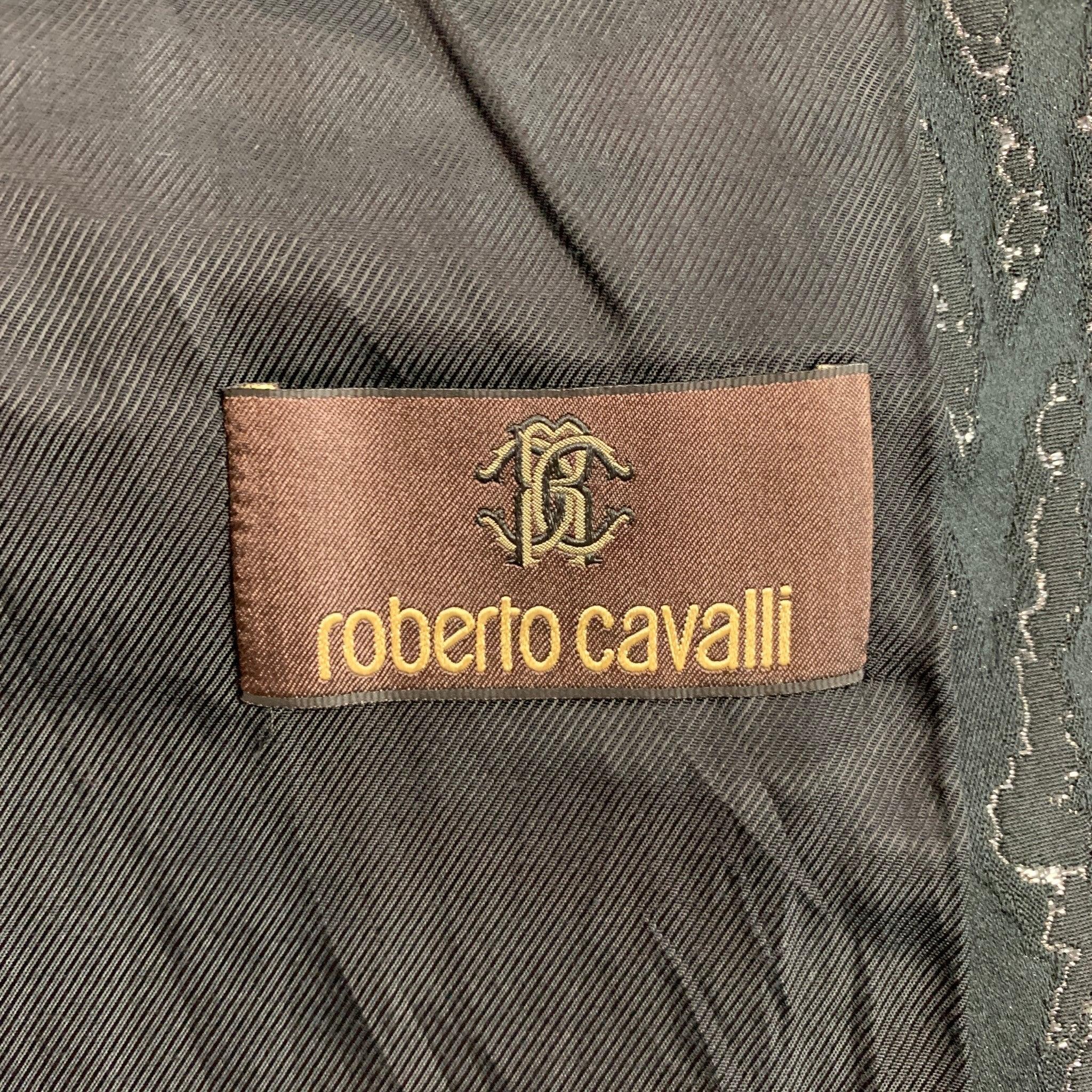 ROBERTO CAVALLI Size 44 Black & Gold Jacquard Wool Blend Sport Coat For Sale 4