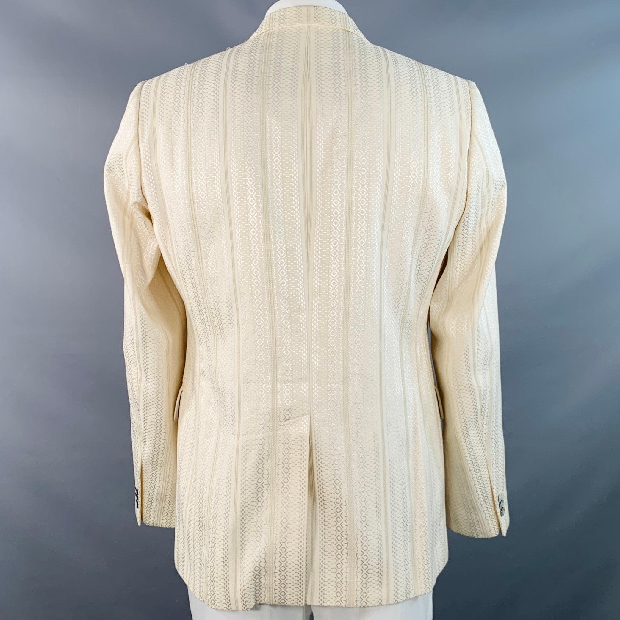 Uomo ROBERTO CAVALLI Taglia 44 Crema Argento Geometrico in misto cotone jacquard Sport Coat in vendita