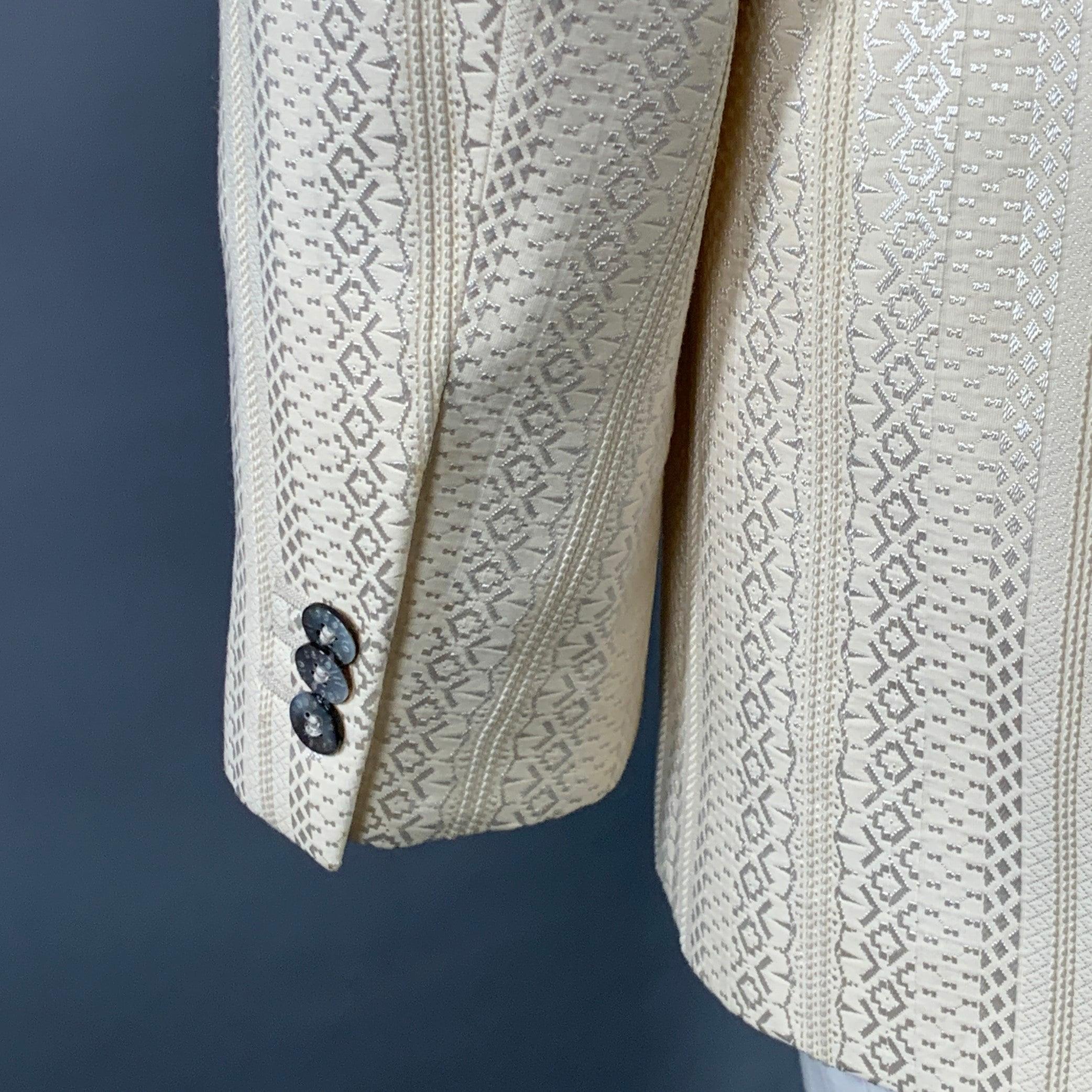 ROBERTO CAVALLI Taglia 44 Crema Argento Geometrico in misto cotone jacquard Sport Coat in vendita 1