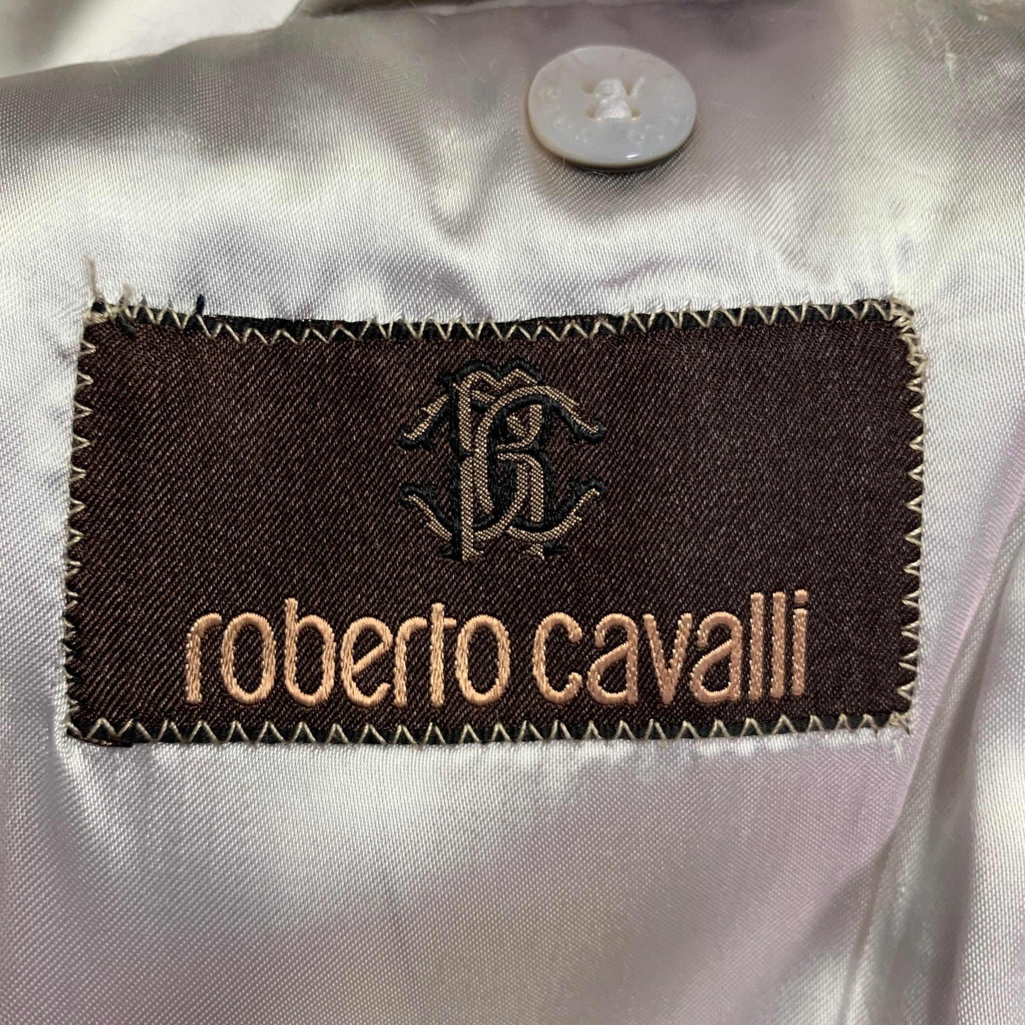 ROBERTO CAVALLI Taglia 44 Crema Argento Geometrico in misto cotone jacquard Sport Coat in vendita 2
