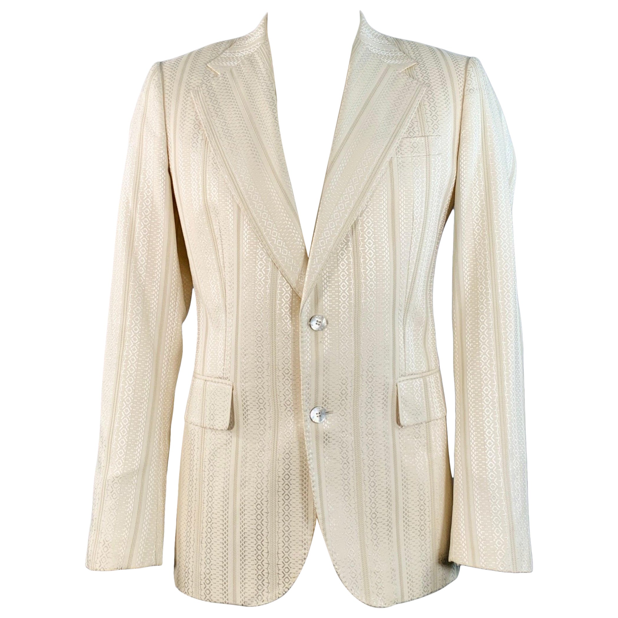 ROBERTO CAVALLI Taglia 44 Crema Argento Geometrico in misto cotone jacquard Sport Coat