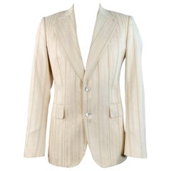 ROBERTO CAVALLI Size 44 Cream Silver Geometric Cotton Blend Jacquard Sport Coat