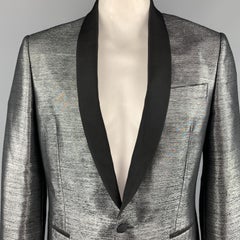 ROBERTO CAVALLI Size 44 Silver & Black Wool Blend Shawl Collar Sport Coat