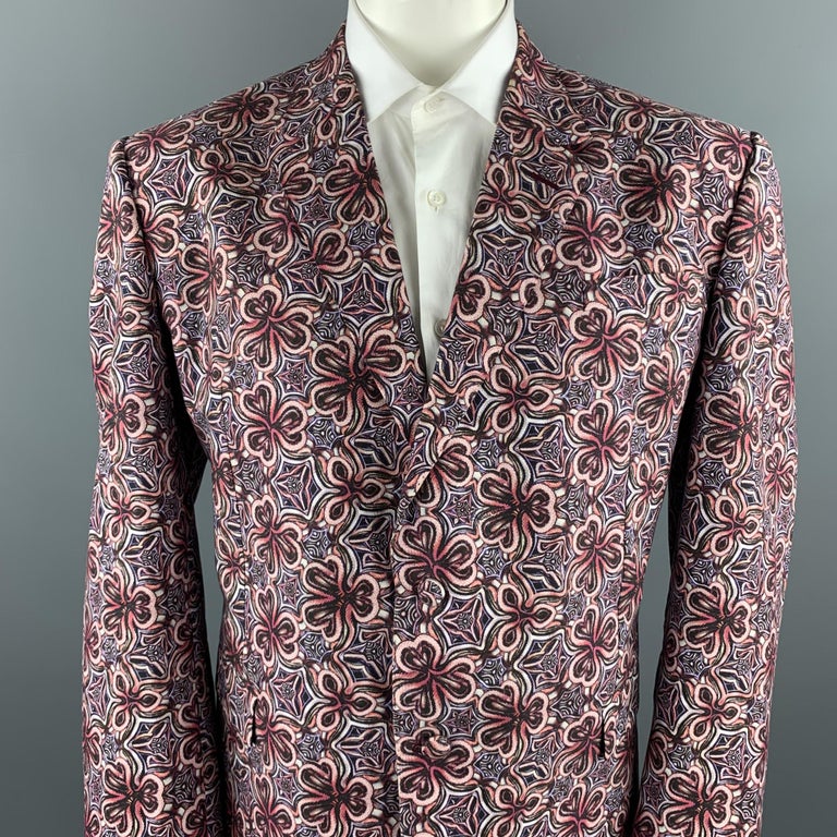 ROBERTO CAVALLI Size 48 Brick and Purple Print Cotton / Silk Sport Coat ...