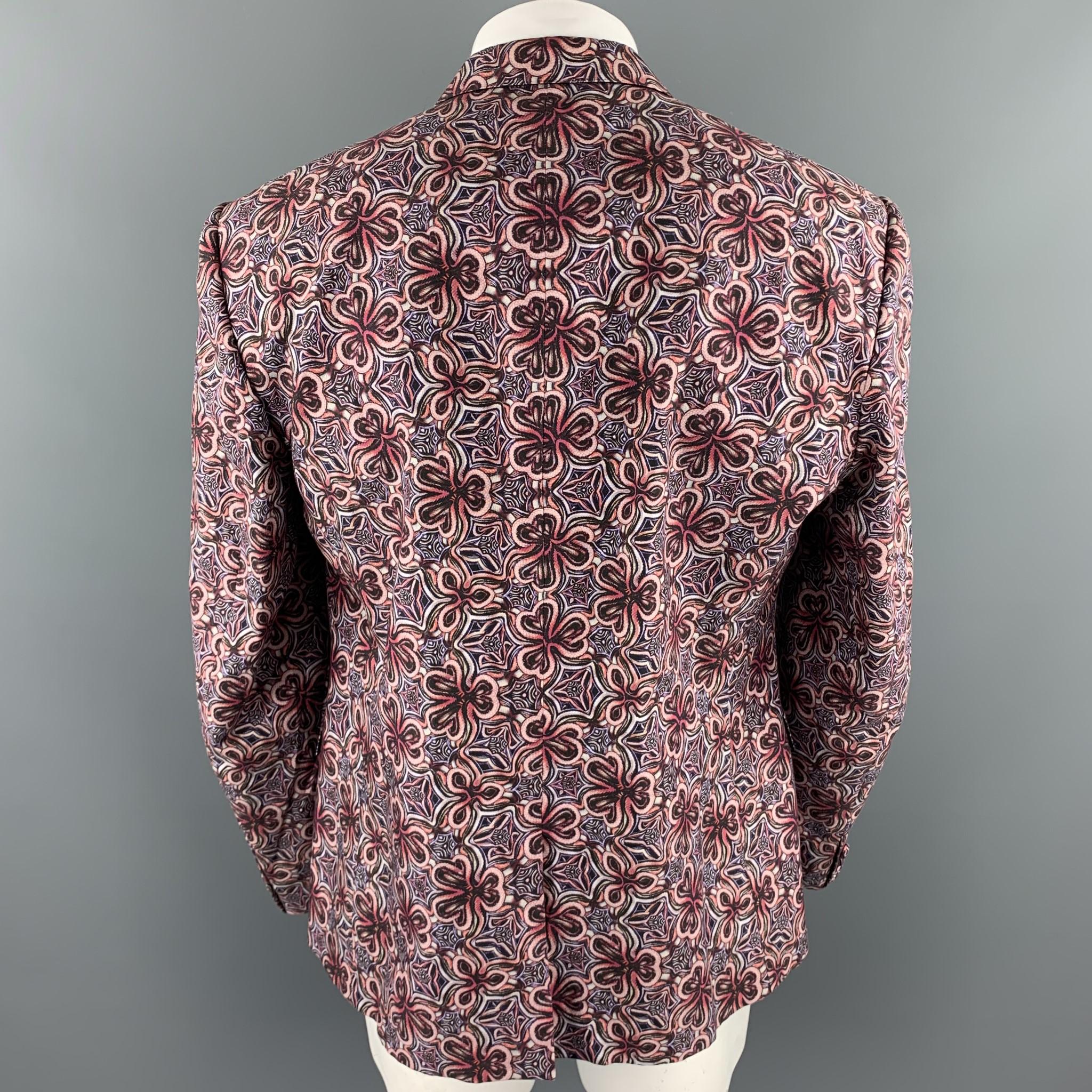 Black ROBERTO CAVALLI Size 48 Brick & Purple Print Cotton / Silk Sport Coat