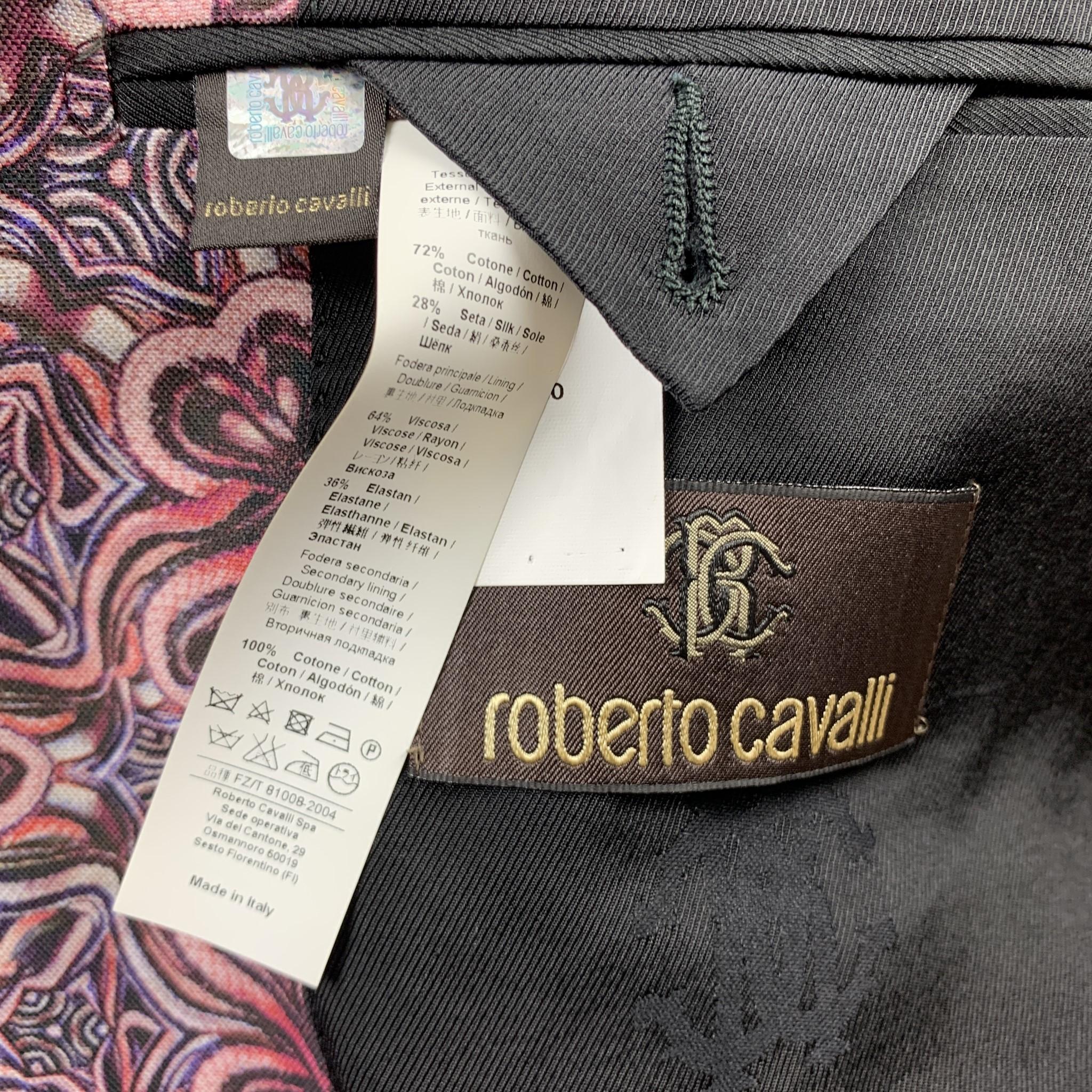 ROBERTO CAVALLI Size 48 Brick & Purple Print Cotton / Silk Sport Coat 3