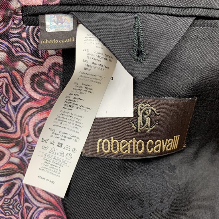 ROBERTO CAVALLI Size 48 Brick and Purple Print Cotton / Silk Sport Coat ...
