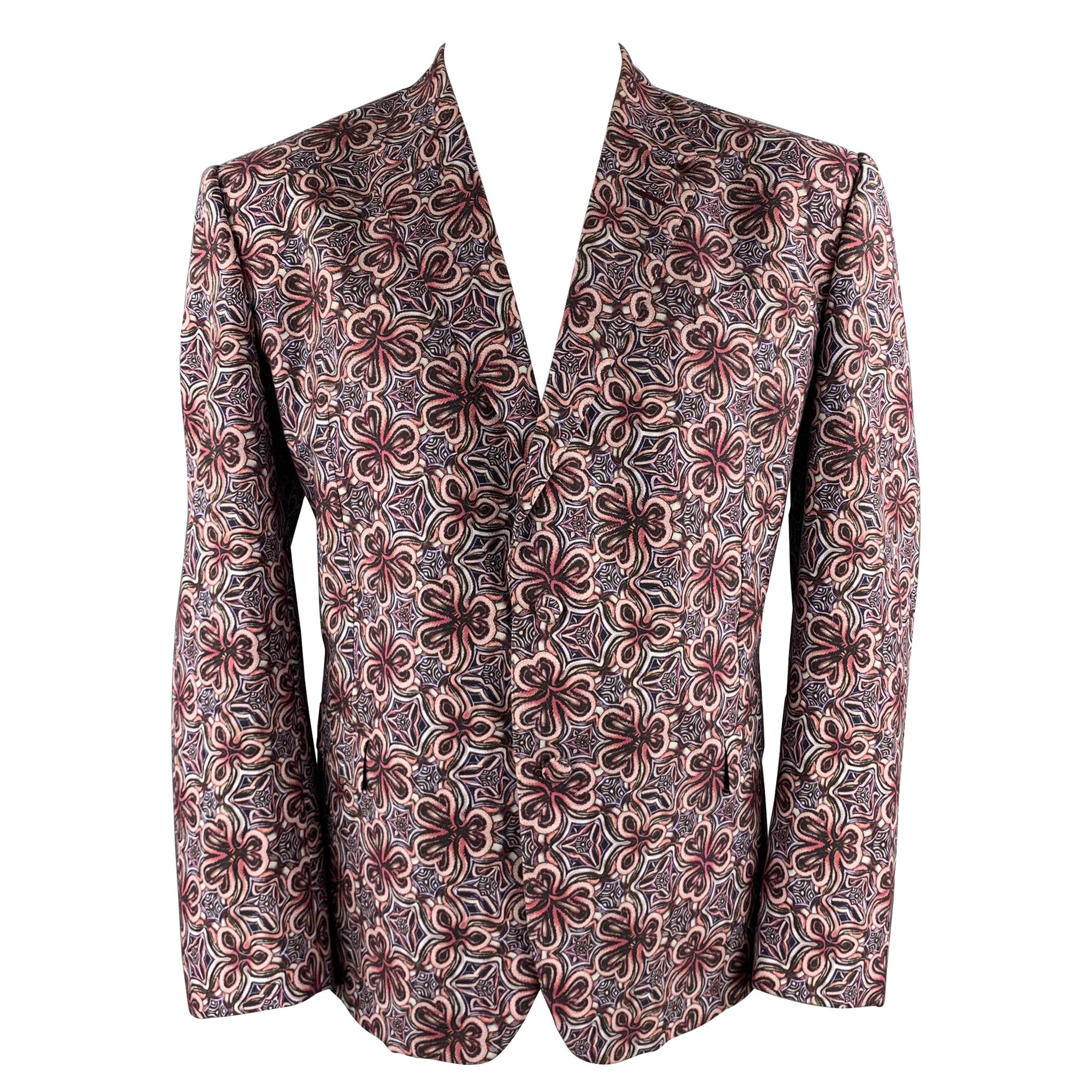 ROBERTO CAVALLI Size 48 Brick & Purple Print Cotton / Silk Sport Coat