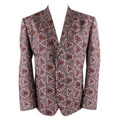 ROBERTO CAVALLI Size 48 Brick & Purple Print Cotton / Silk Sport Coat