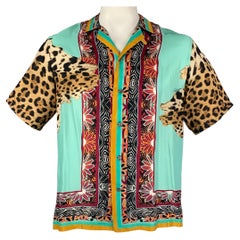 ROBERTO CAVALLI Size 48 Multi-Color Animal Print Silk Short Sleeve Shirt