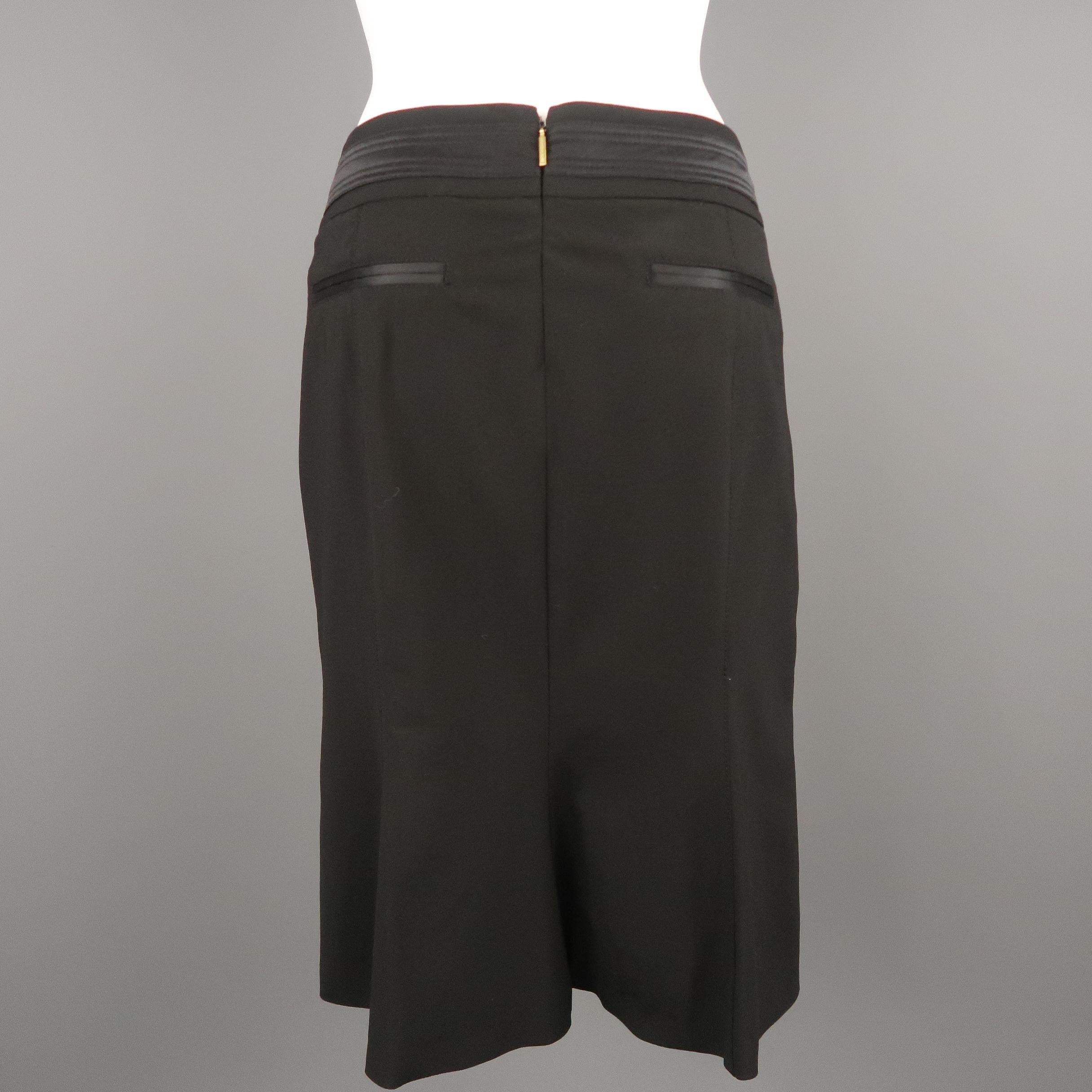 Women's ROBERTO CAVALLI Size 6 Black Satin Trim Gold Button Tab Pencil Skirt