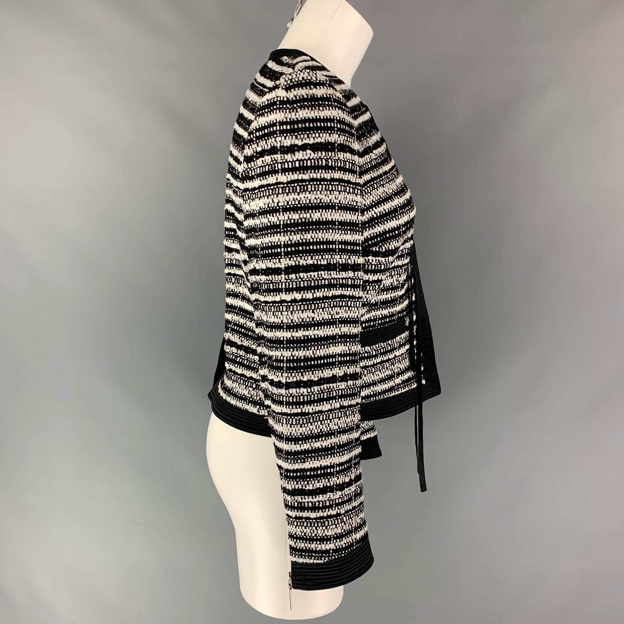 Women's ROBERTO CAVALLI Size 6 Black & White Stripe Boucle Wool Blend Jacket For Sale