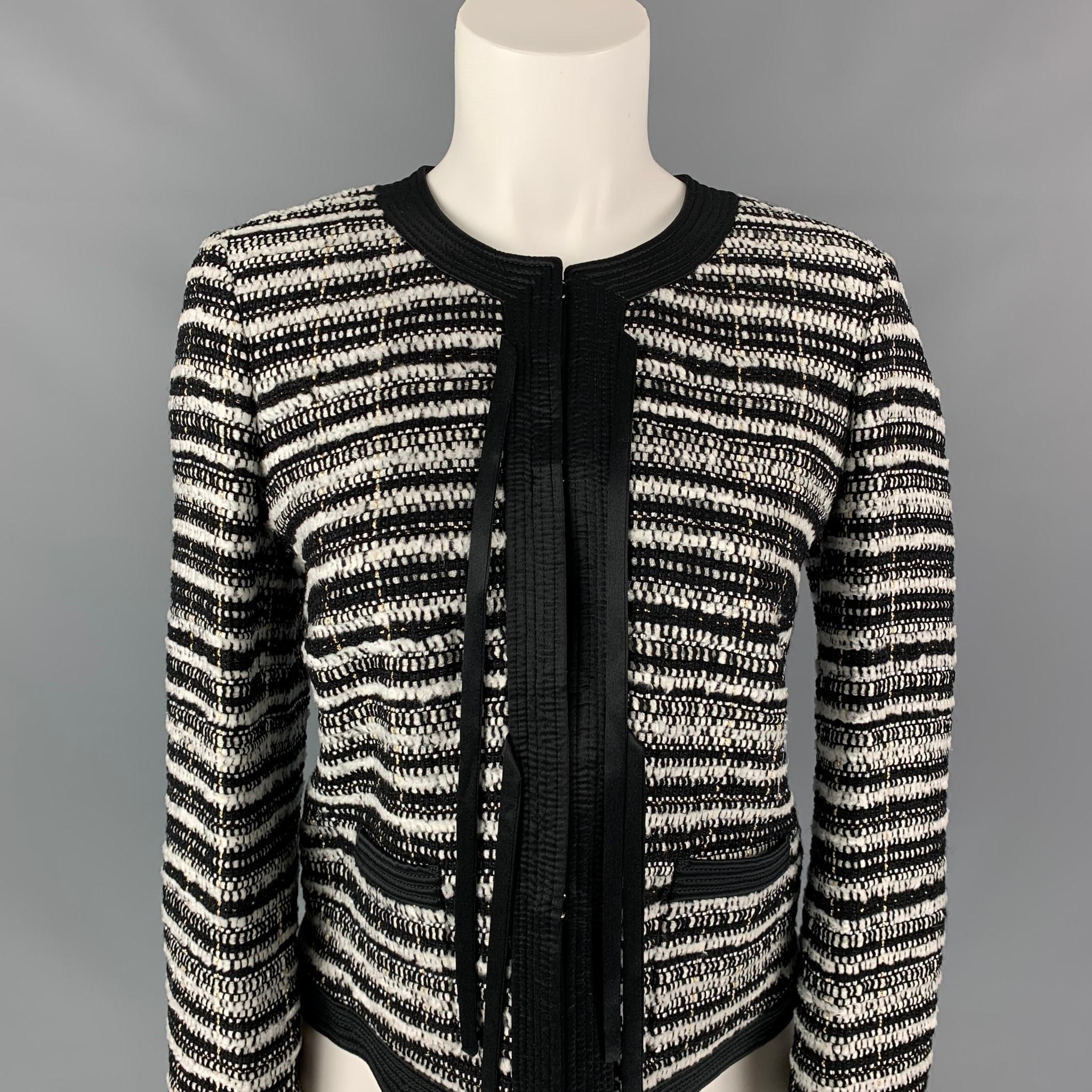 Women's ROBERTO CAVALLI Size 6 Black & White Stripe Boucle Wool Blend Jacket