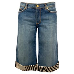ROBERTO CAVALLI Size 6 Indigo & Brown Zebra Hem Cotton / Polyurethane Shorts
