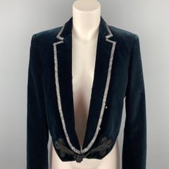 ROBERTO CAVALLI Size 6 Navy Cotton Velvet Notch Lapel Tails Blazer
