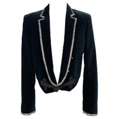 ROBERTO CAVALLI Size 6 Navy Cotton Velvet Notch Lapel Tails Blazer