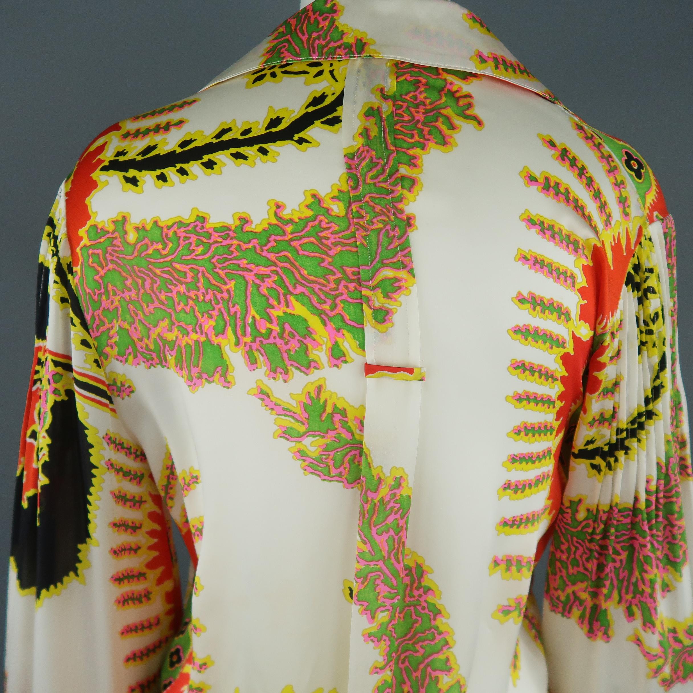 ROBERTO CAVALLI Size 6 White Red Yellow & Green Abstract Floral Silk Blouse 6