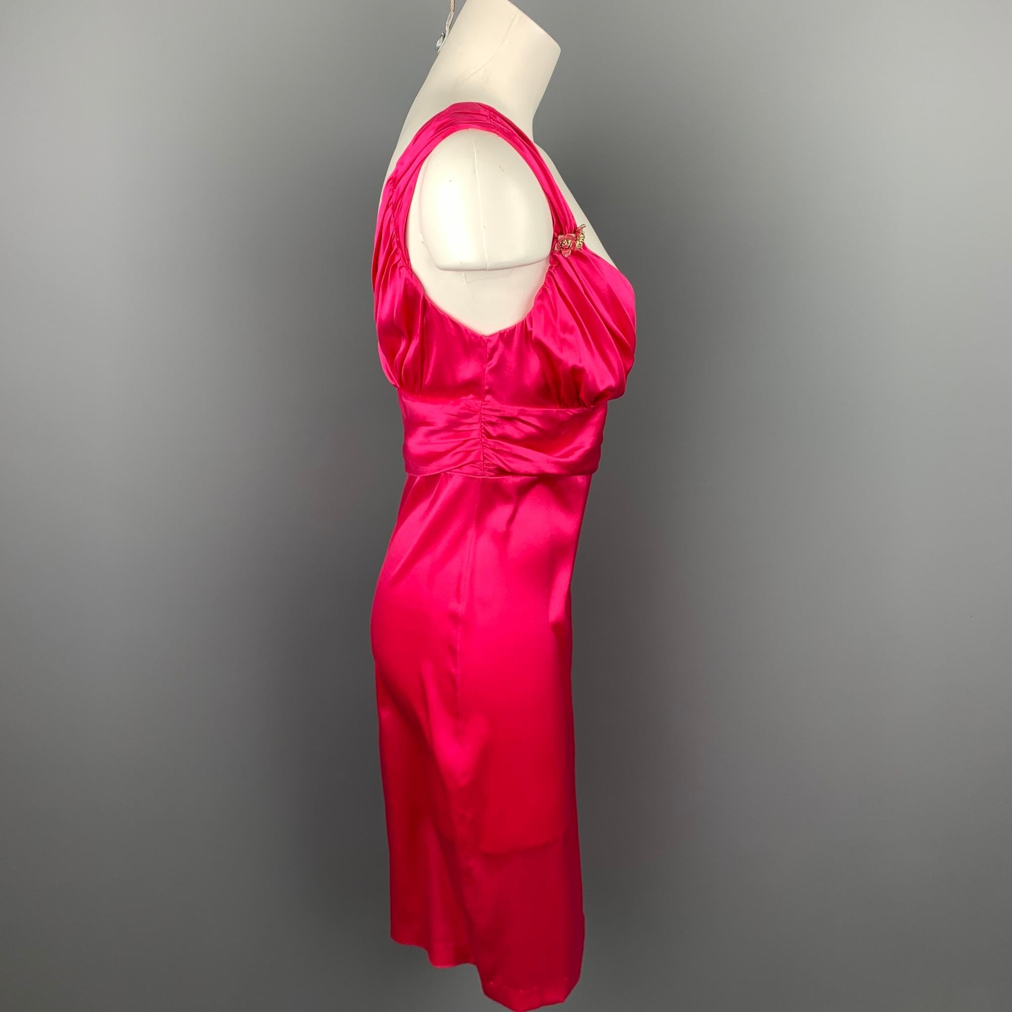 Red ROBERTO CAVALLI Size 8 Fuchsia Satin Silk Sheath Cocktail Dress