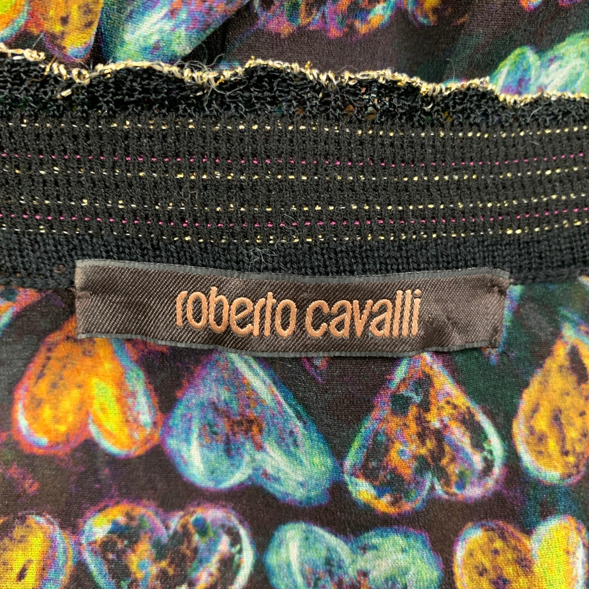 ROBERTO CAVALLI Size 8 Multi-Color Heart Print Silk Blend Long Sleeve Casual Top For Sale 2