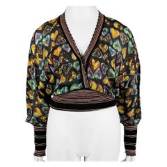 ROBERTO CAVALLI Size 8 Multi-Color Heart Print Silk Blend Long Sleeve Casual Top ROBERTO CAVALLI Size 8 Multi-Color Heart Print Silk Blend Long Sleeve Casual Top