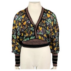 ROBERTO CAVALLI Size 8 Multi-Color Heart Print Silk Blend Long Sleeve Casual Top