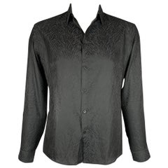 ROBERTO CAVALLI Size L Black Two Toned Cotton / Silk Long Sleeve Shirt