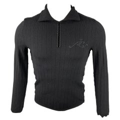 ROBERTO CAVALLI Size M Black Ribbed Wool Blend Spread Collar Pullover Sweater