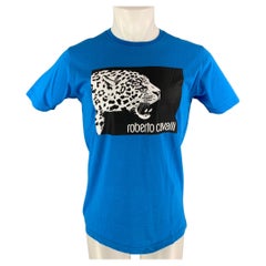 ROBERTO CAVALLI Size M Blue Black & white Graphic Cotton Short Sleeve Shirt