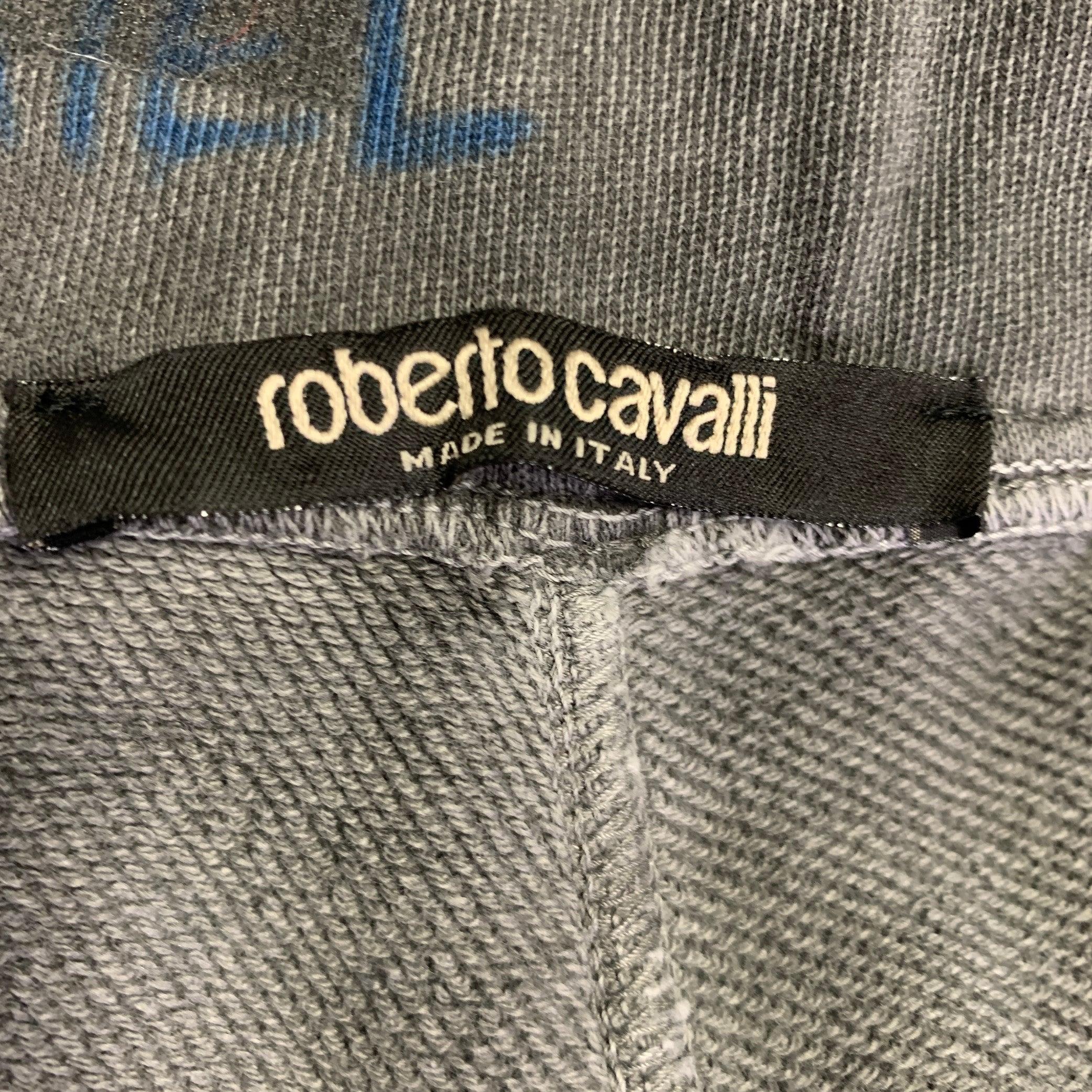 ROBERTO CAVALLI Size M Gray Blue Distressed Cotton Lounge Casual Pants For Sale 2