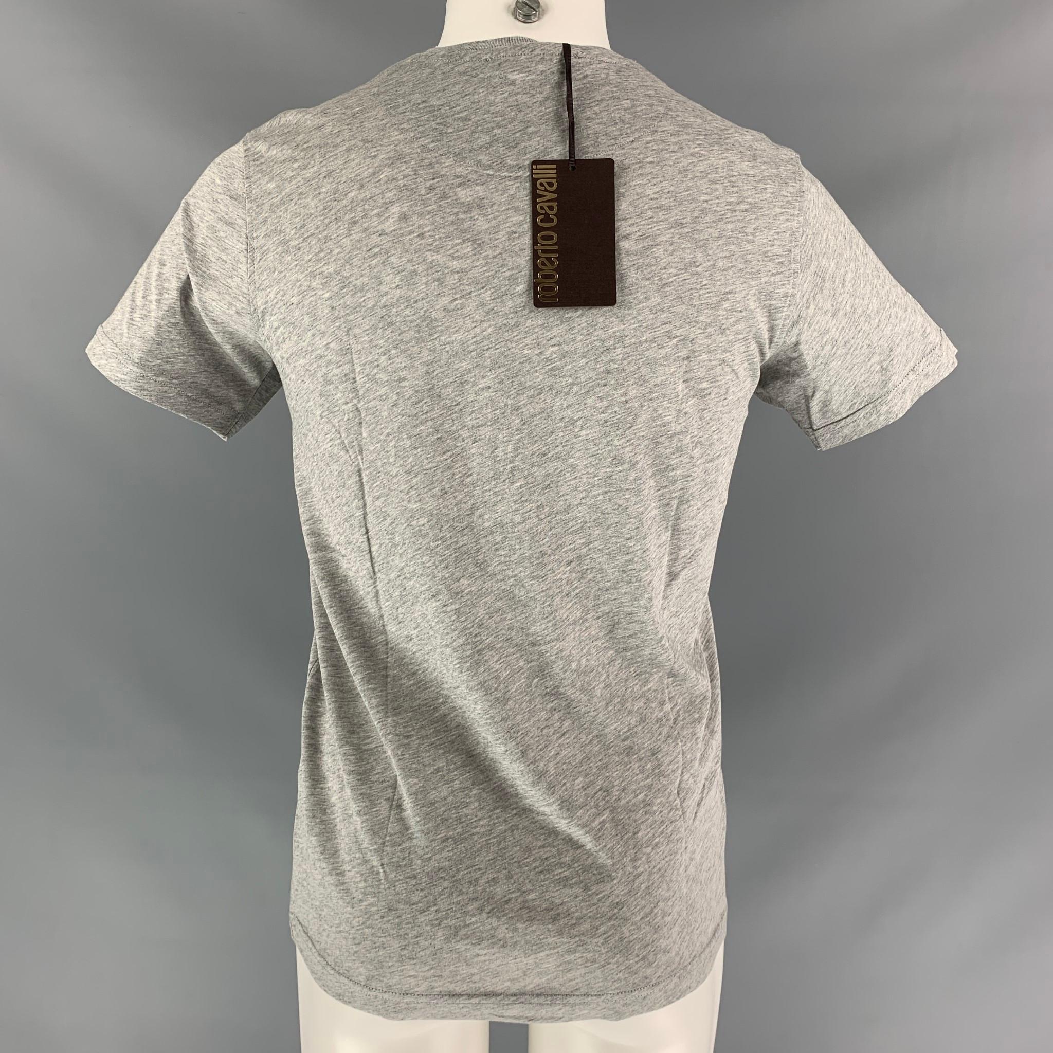 Gray ROBERTO CAVALLI Size M Grey Brown Graphic Cotton Short Sleeve Shirt