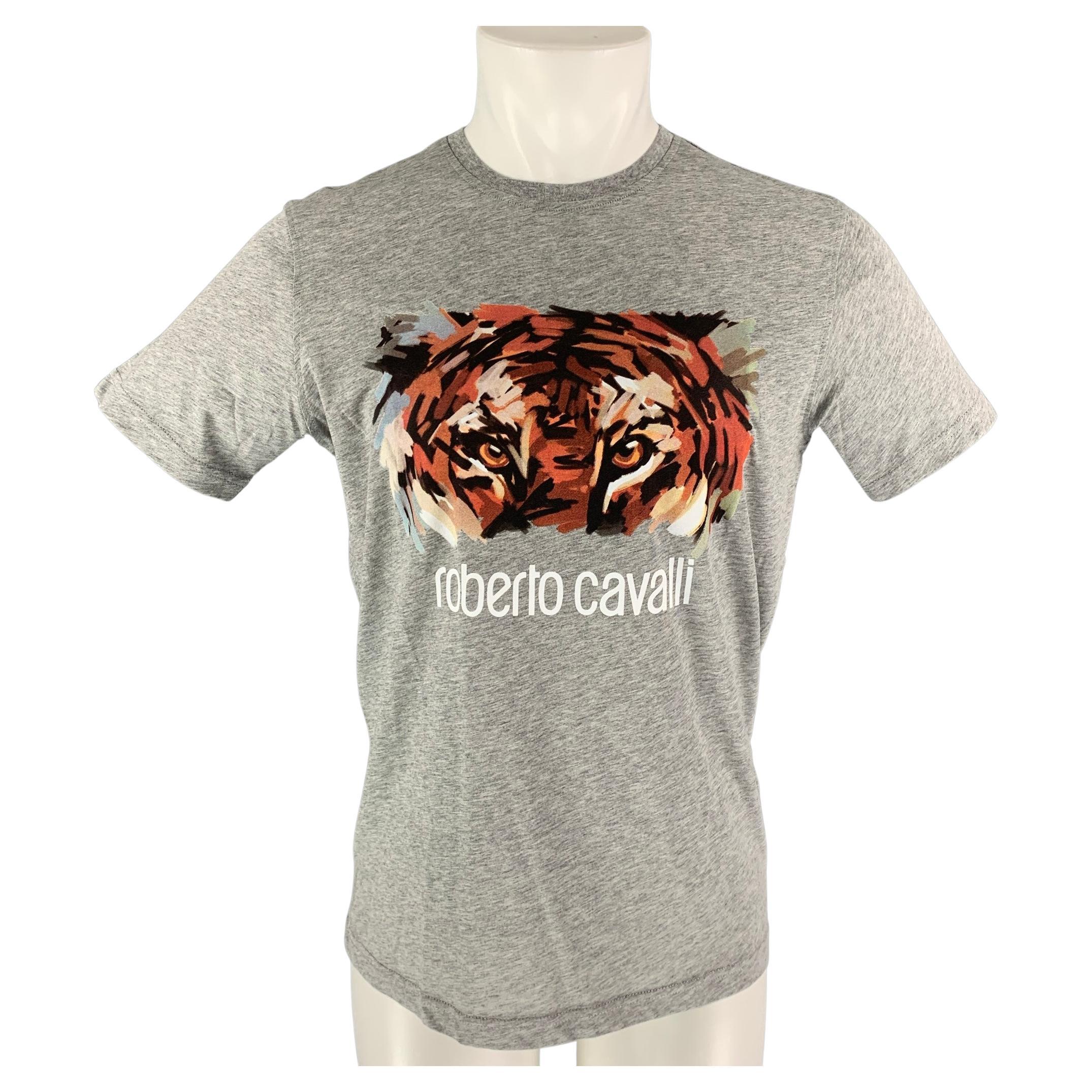 Roberto Cavalli Size Large Tiger Graphic Crew Neck Cotton T-Shirt Black 