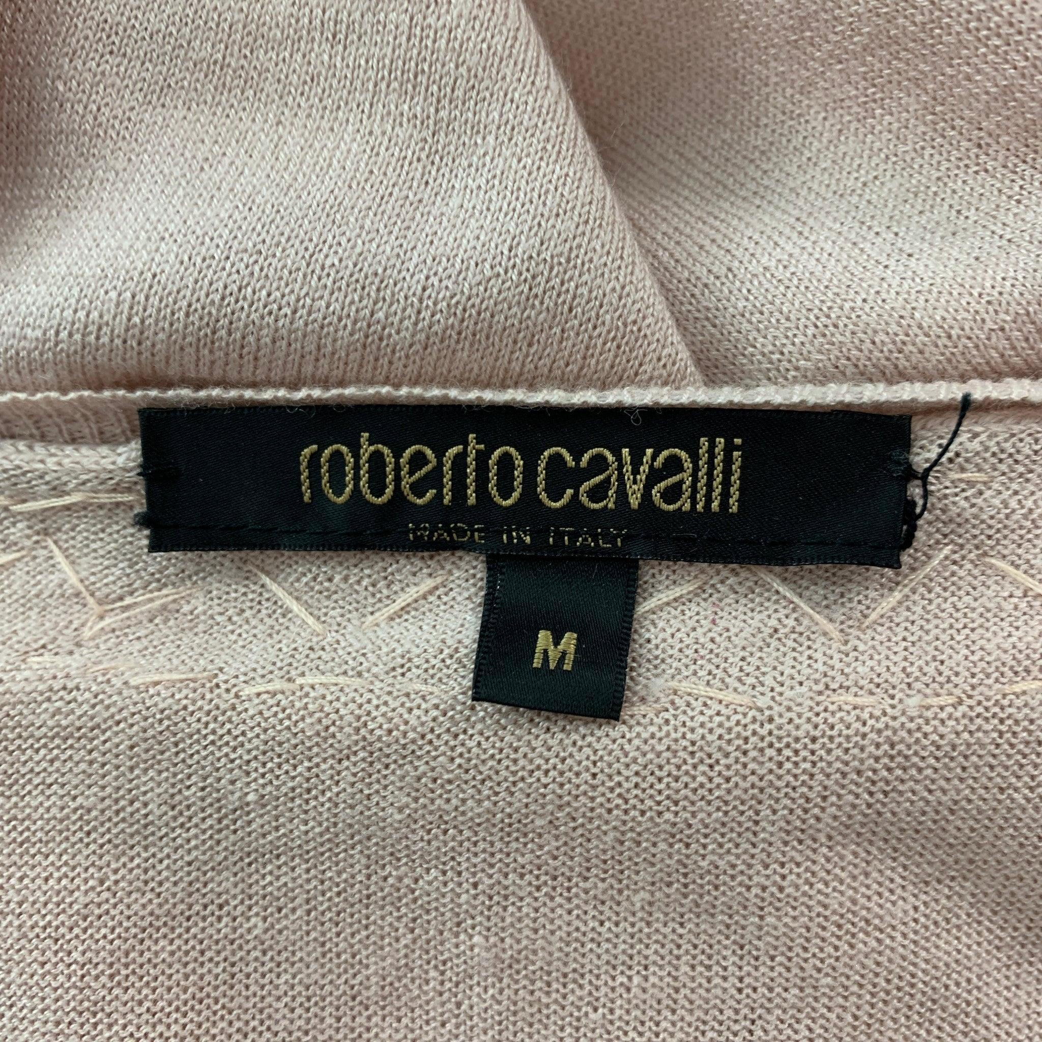 ROBERTO CAVALLI Size M Pink Cashmere Silk Rhinestones V-Neck Pullover For Sale 2
