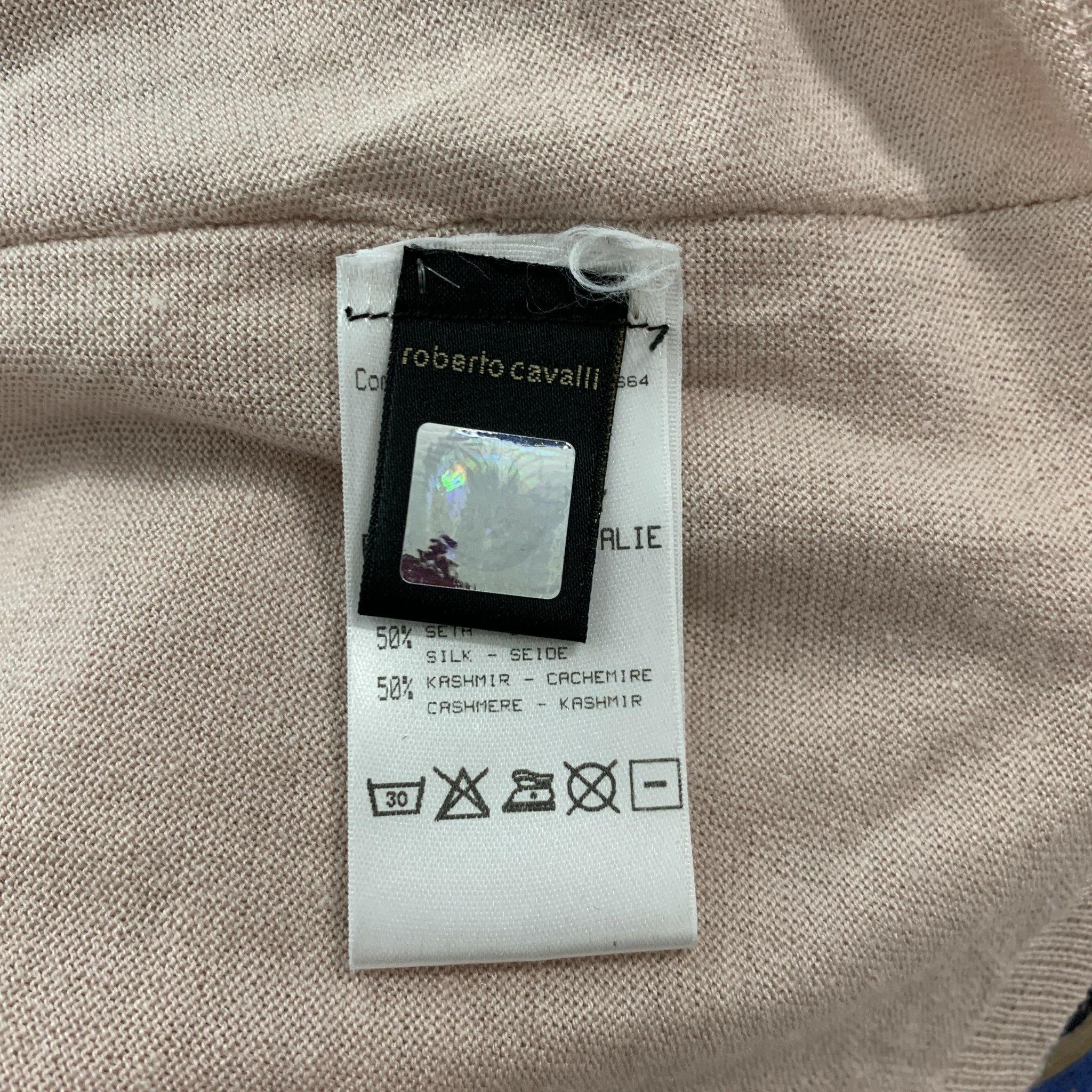 ROBERTO CAVALLI Size M Pink Cashmere Silk Rhinestones V-Neck Pullover For Sale 3