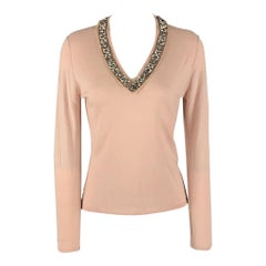 ROBERTO CAVALLI Taglia M Rosa Cashmere Seta Strass Pullover con scollo a V M.I.I.