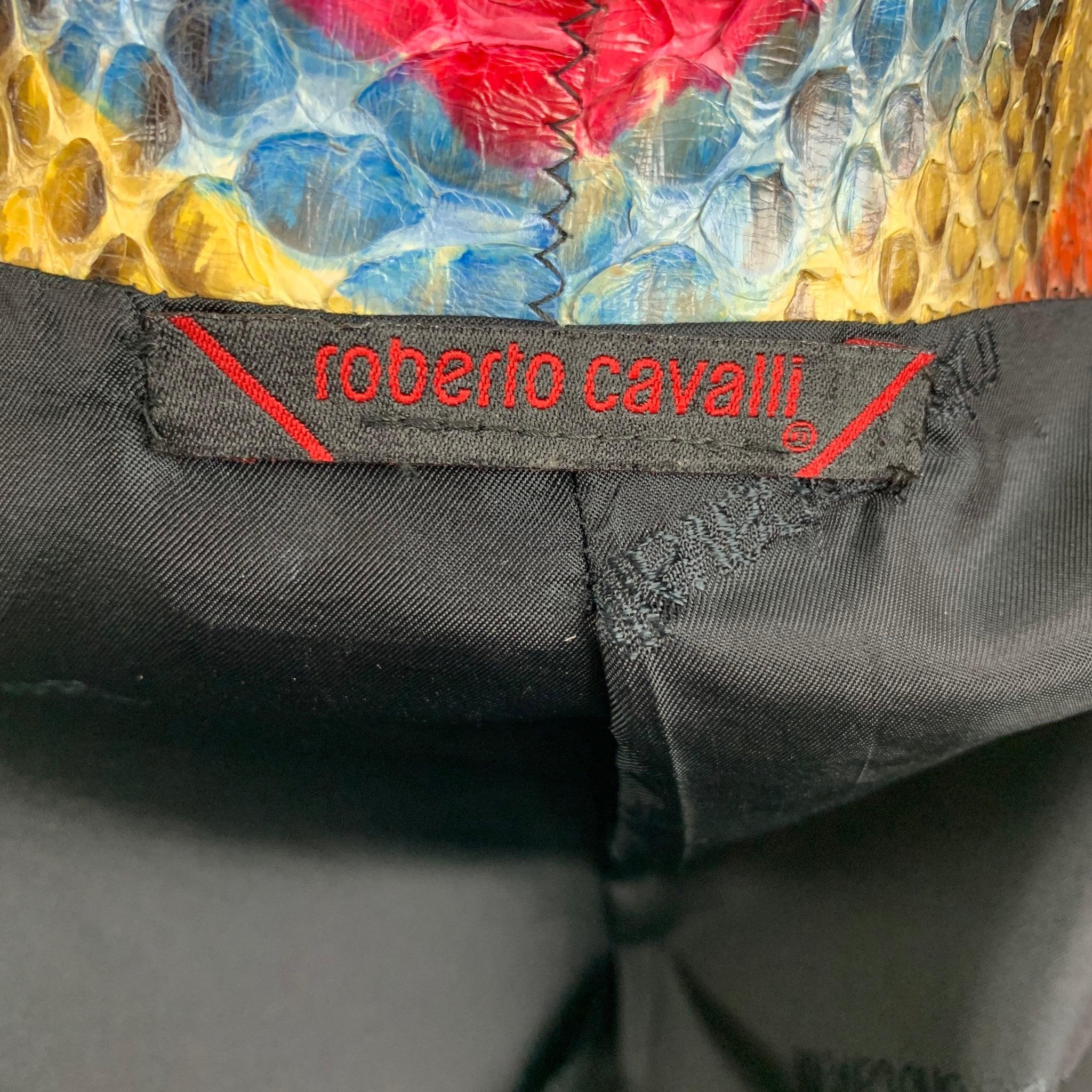 ROBERTO CAVALLI Size S Multi-Color Chevron Phyton Skin Hidden Zipper Jacket For Sale 3