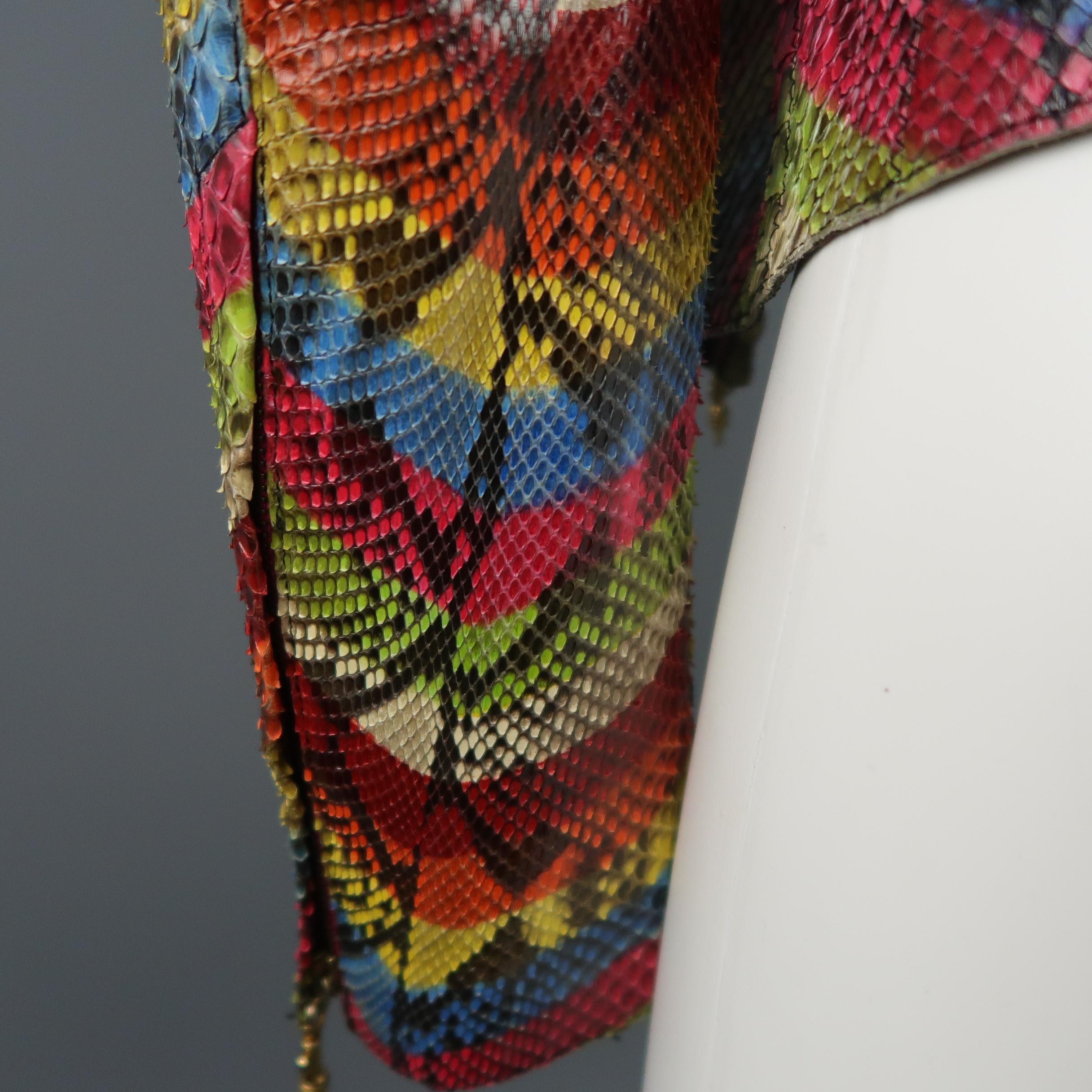 ROBERTO CAVALLI Size S Rainbow Chevron Python Skin Jacket 6