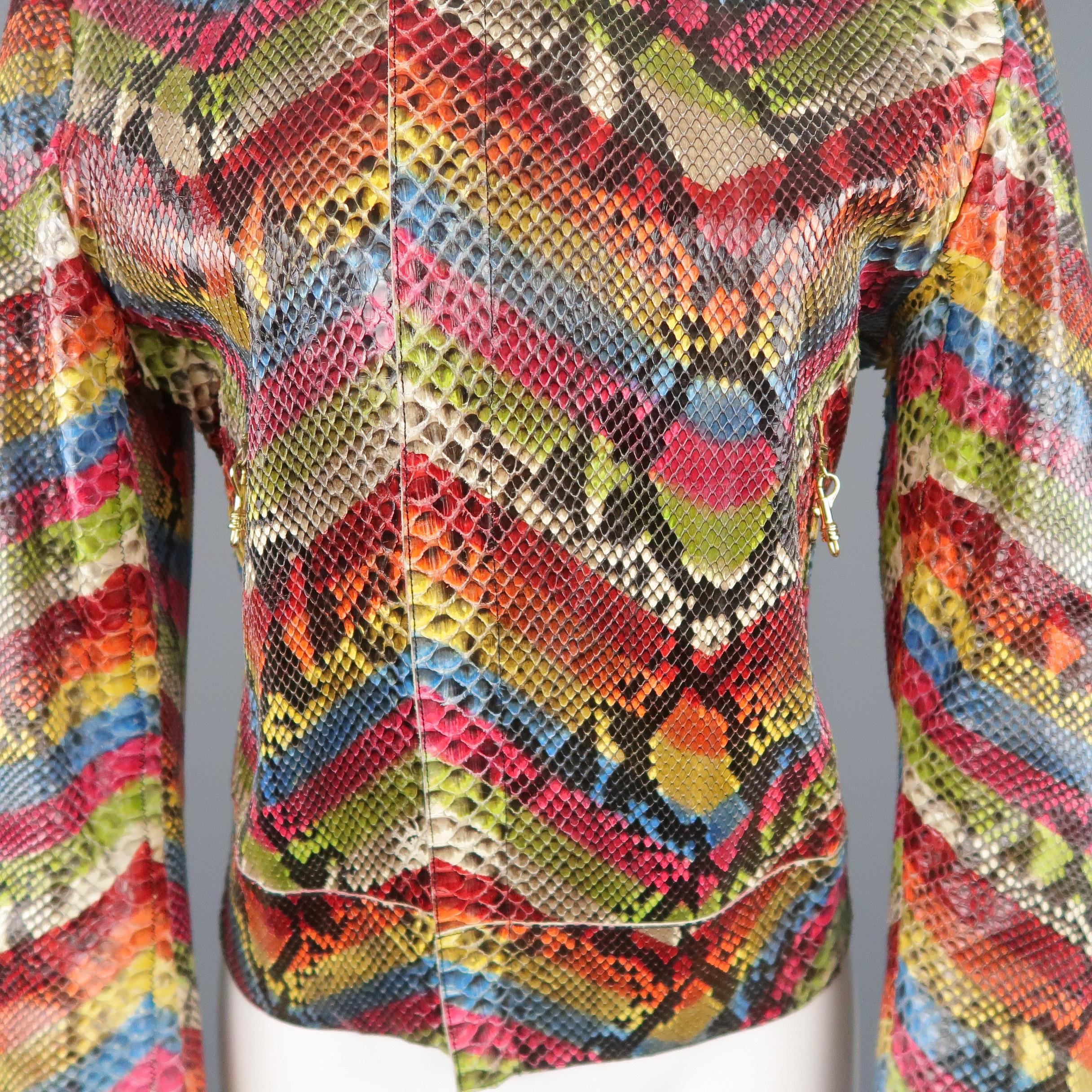 Brown ROBERTO CAVALLI Size S Rainbow Chevron Python Skin Jacket