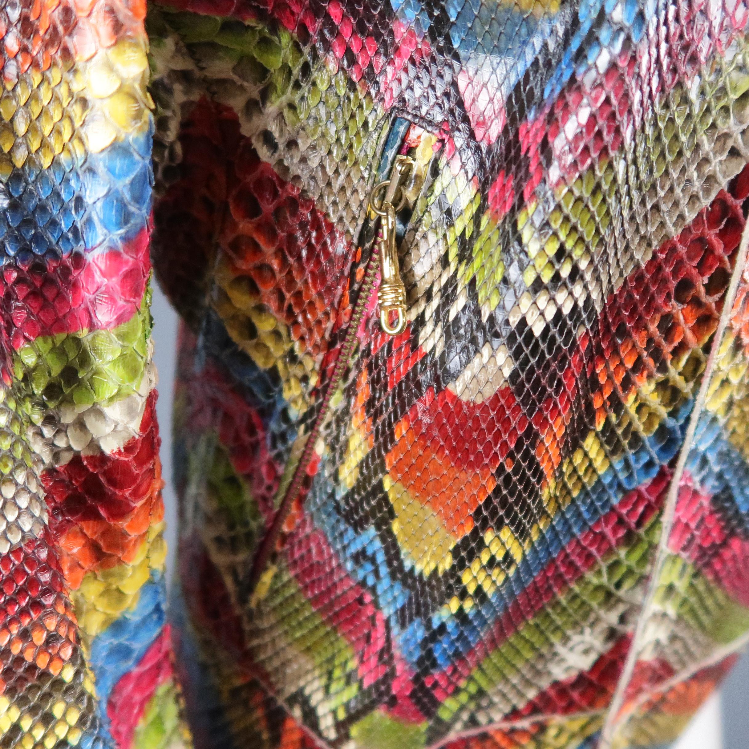 Women's ROBERTO CAVALLI Size S Rainbow Chevron Python Skin Jacket